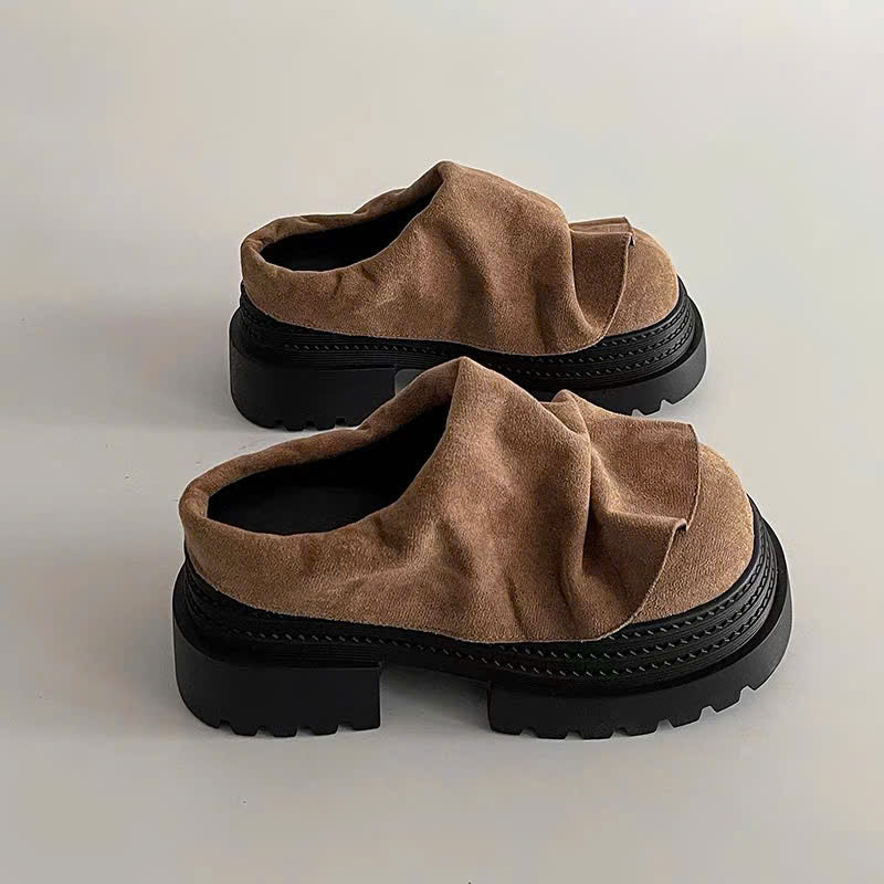 Dép sục da trơn nhún đế loafer