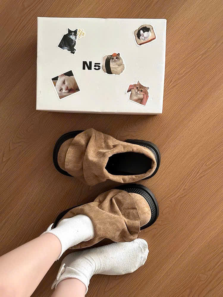 Dép sục da trơn nhún đế loafer