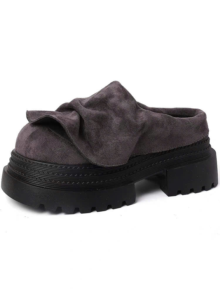 Dép sục da trơn nhún đế loafer