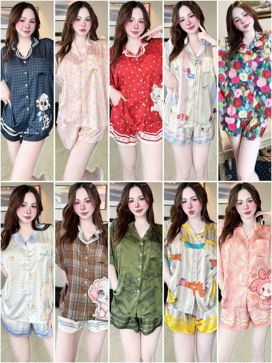 Bộ ngủ đùi áo cánh dơi cổ pijama dưới 70kg