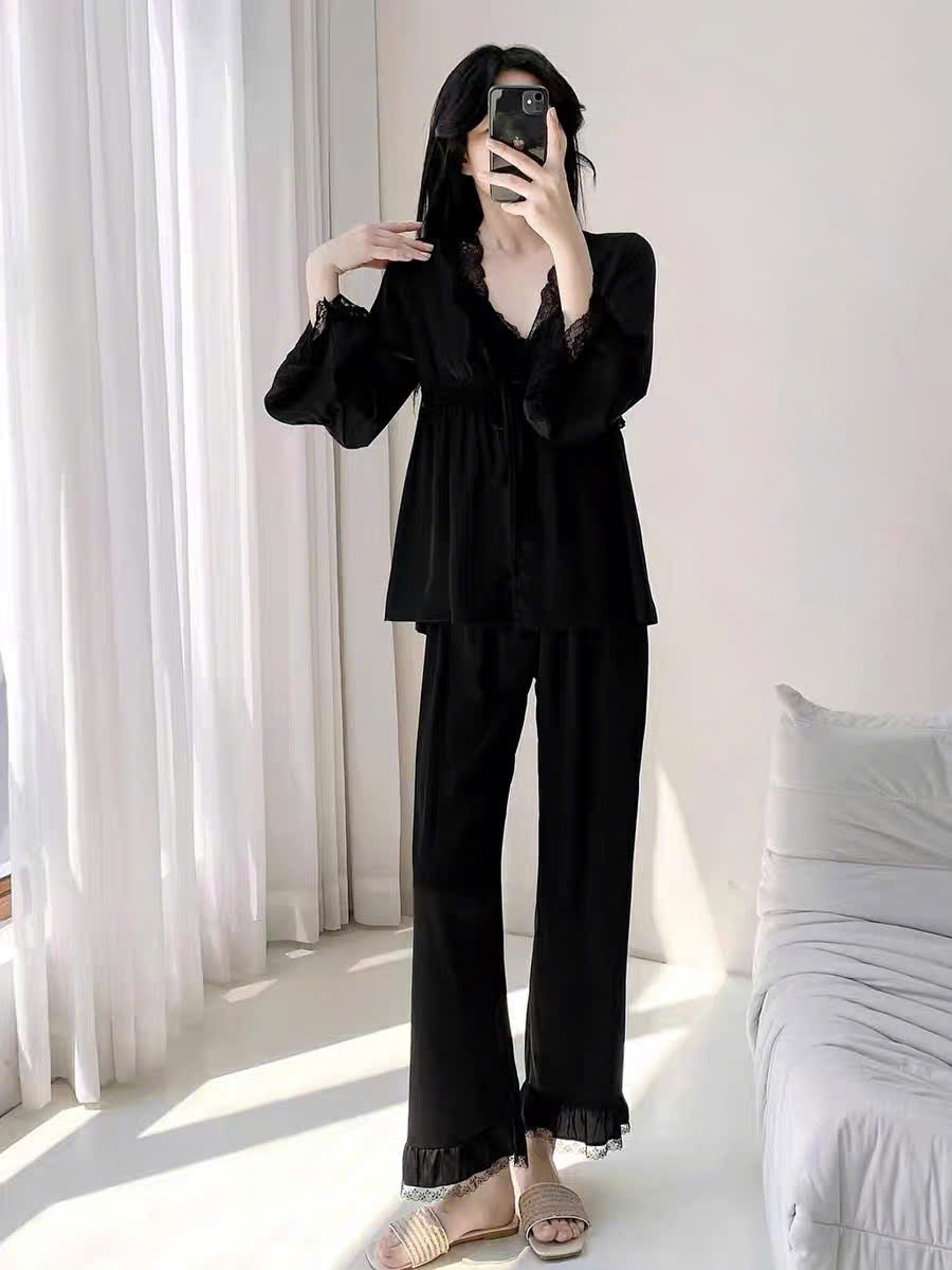 Bộ ngủ lụa 2 dây quần dài kèm áo choàng