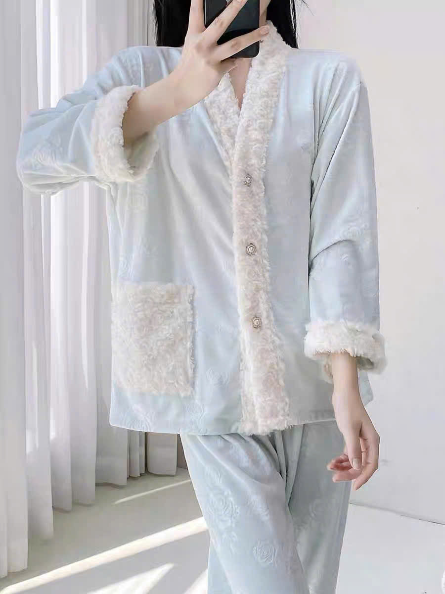Bộ ngủ dài phối lông siêu ấm