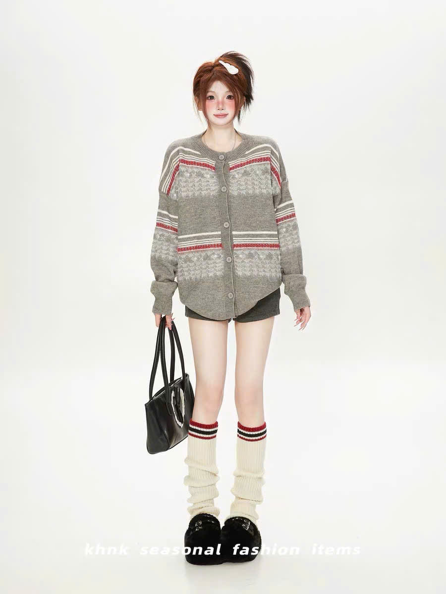 Áo khoác cardigan len dệt thổ cẩm