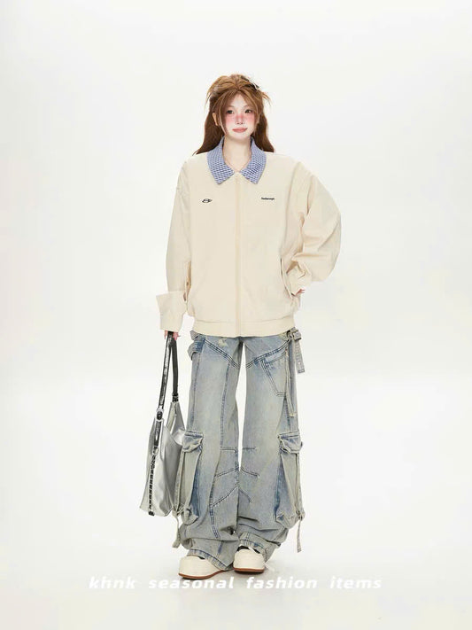 Áo khoác jacket cổ caro xanh