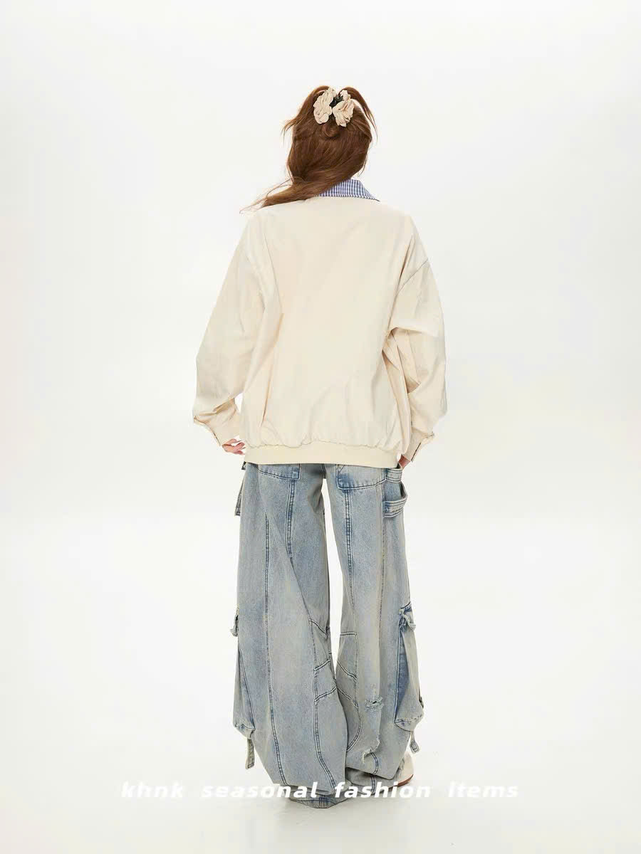 Áo khoác jacket cổ caro xanh