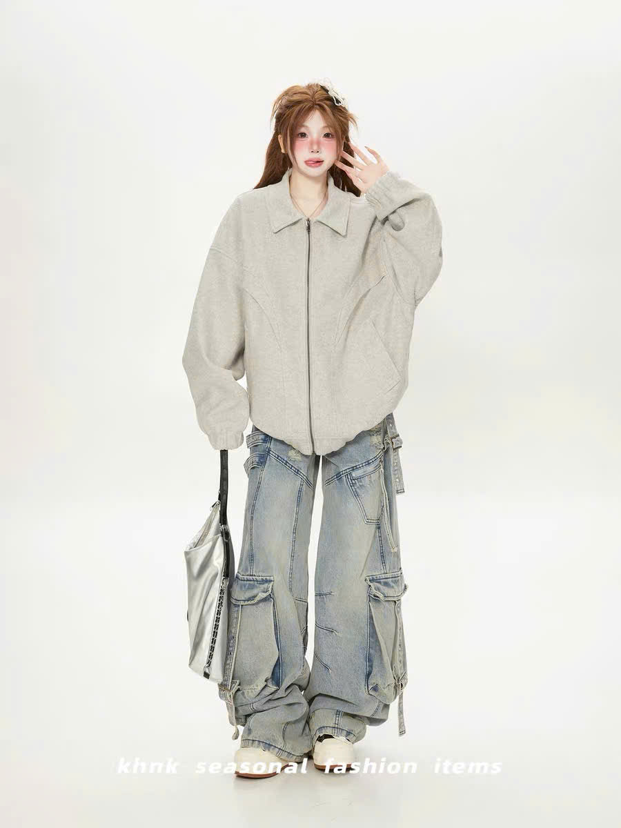 Áo khoác jacket form rộng màu trơn