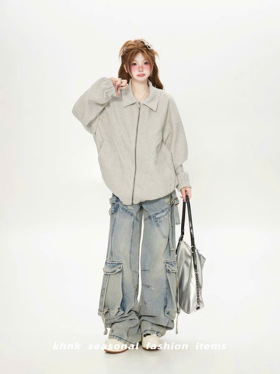 Áo khoác jacket form rộng màu trơn