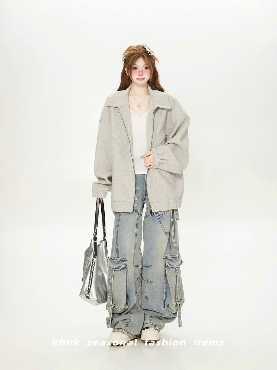 Áo khoác jacket form rộng màu trơn