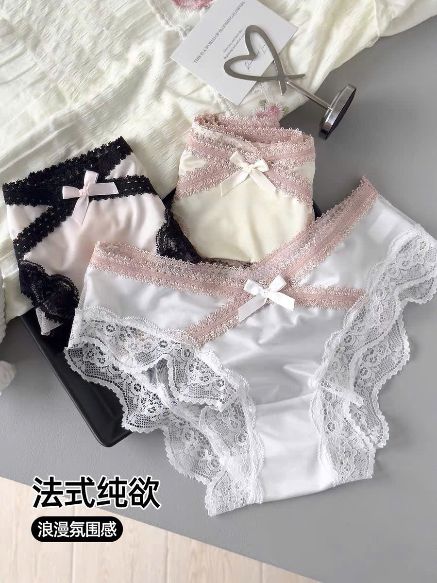 Quần lót nơ viền ren chéo siêu cuốn