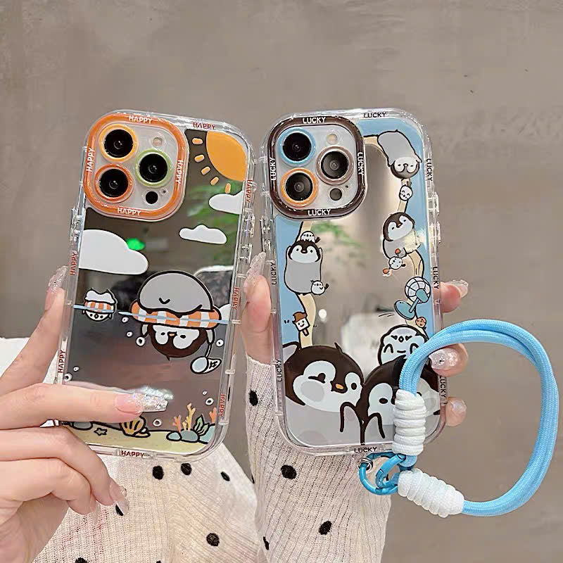 Ốp lưng IP chim cánh cụt ốp lưng đôi dây đeo tay