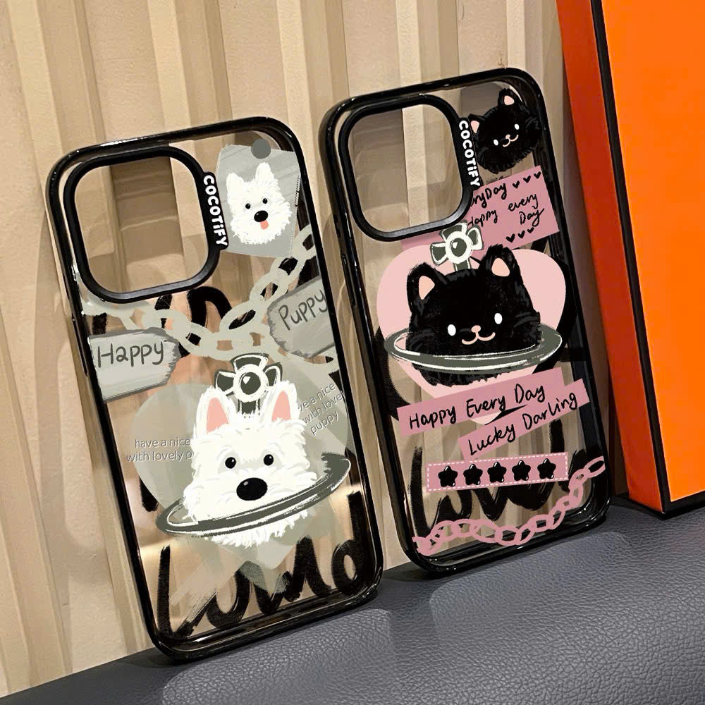 Ốp lưng IP chó trắng mèo đen silicone dẻo trong suốt cặp đôi
