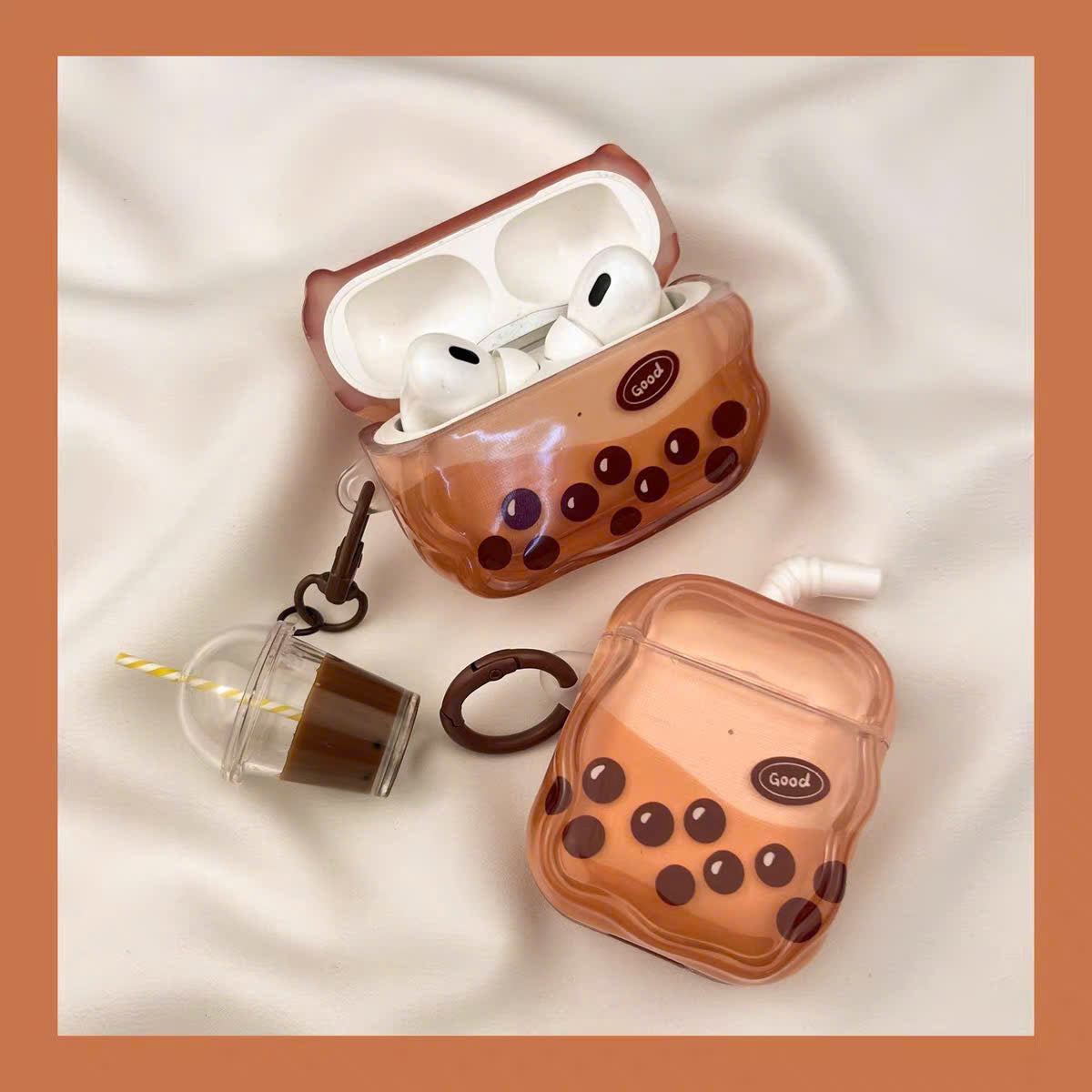 Case Airpods ly trà sữa trân châu