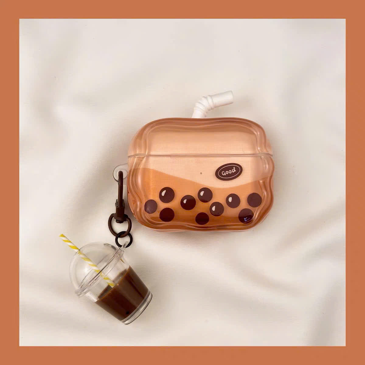 Case Airpods ly trà sữa trân châu
