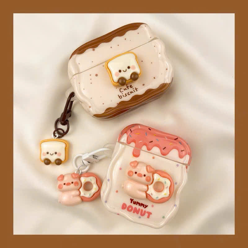 Case Airpods bánh sandwich và heo ôm donut kèm charm