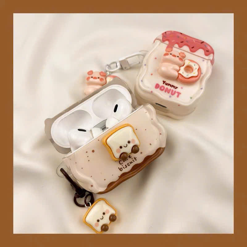 Case Airpods bánh sandwich và heo ôm donut kèm charm