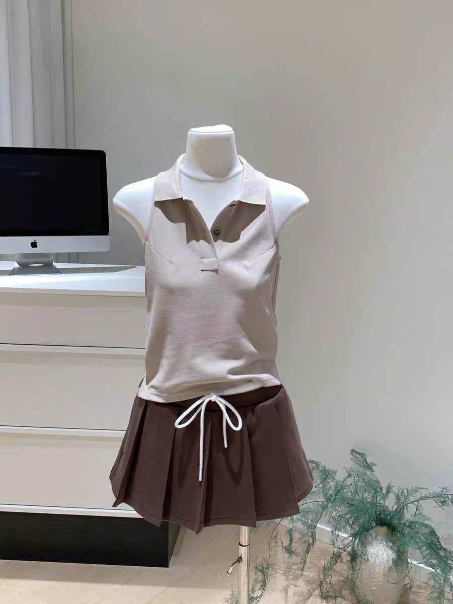 Chân váy ngắn xếp ly to dây rút