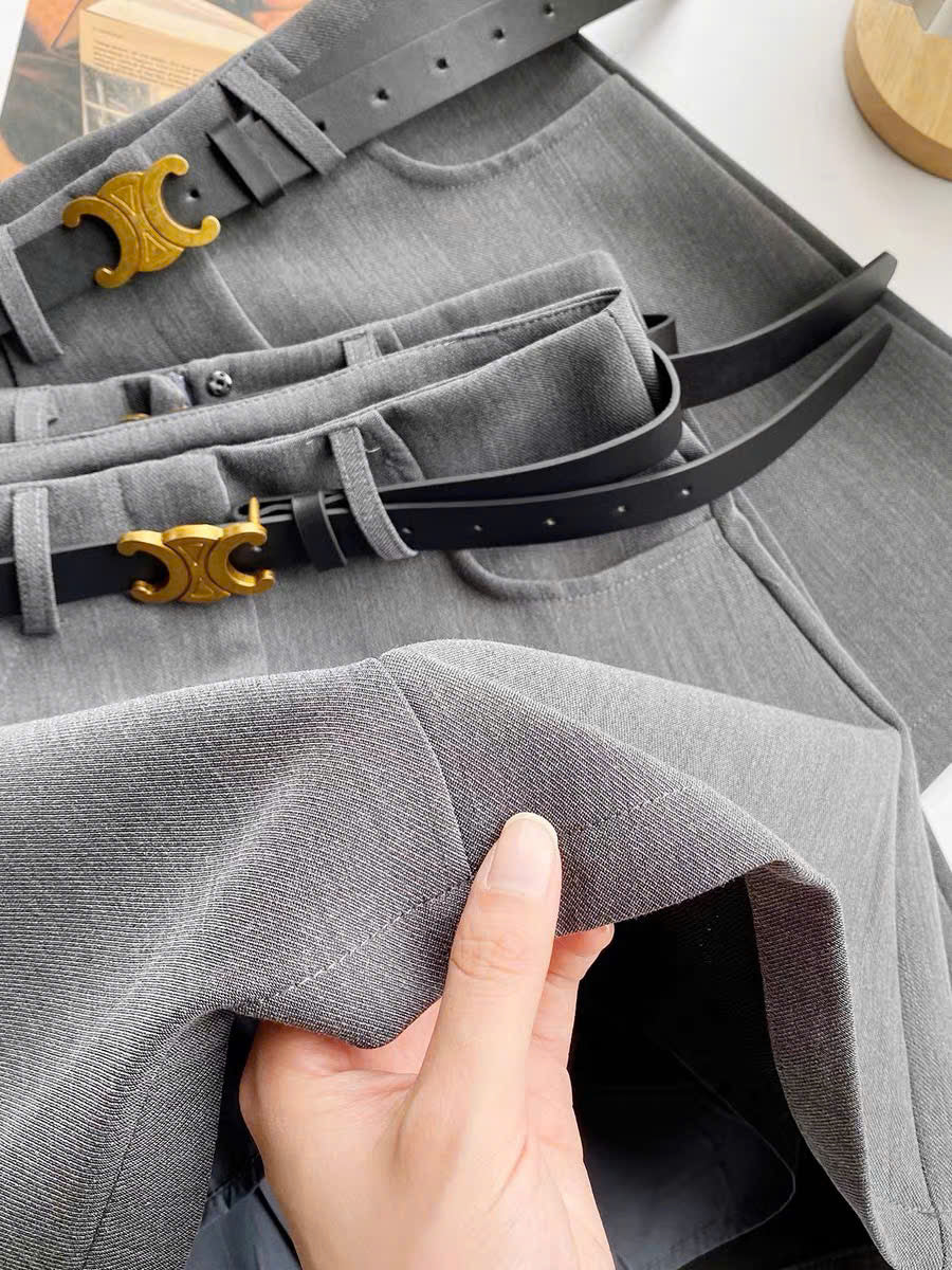 Chân váy chữ A xám đậm có lót trong kèm thắt lưng