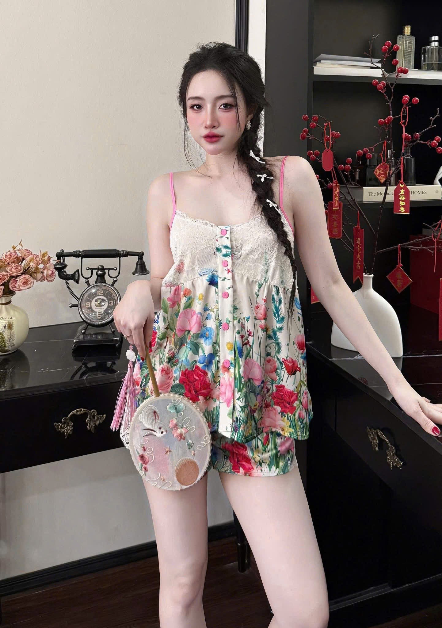 Bộ ngủ 2 dây quần sọt lụa latin