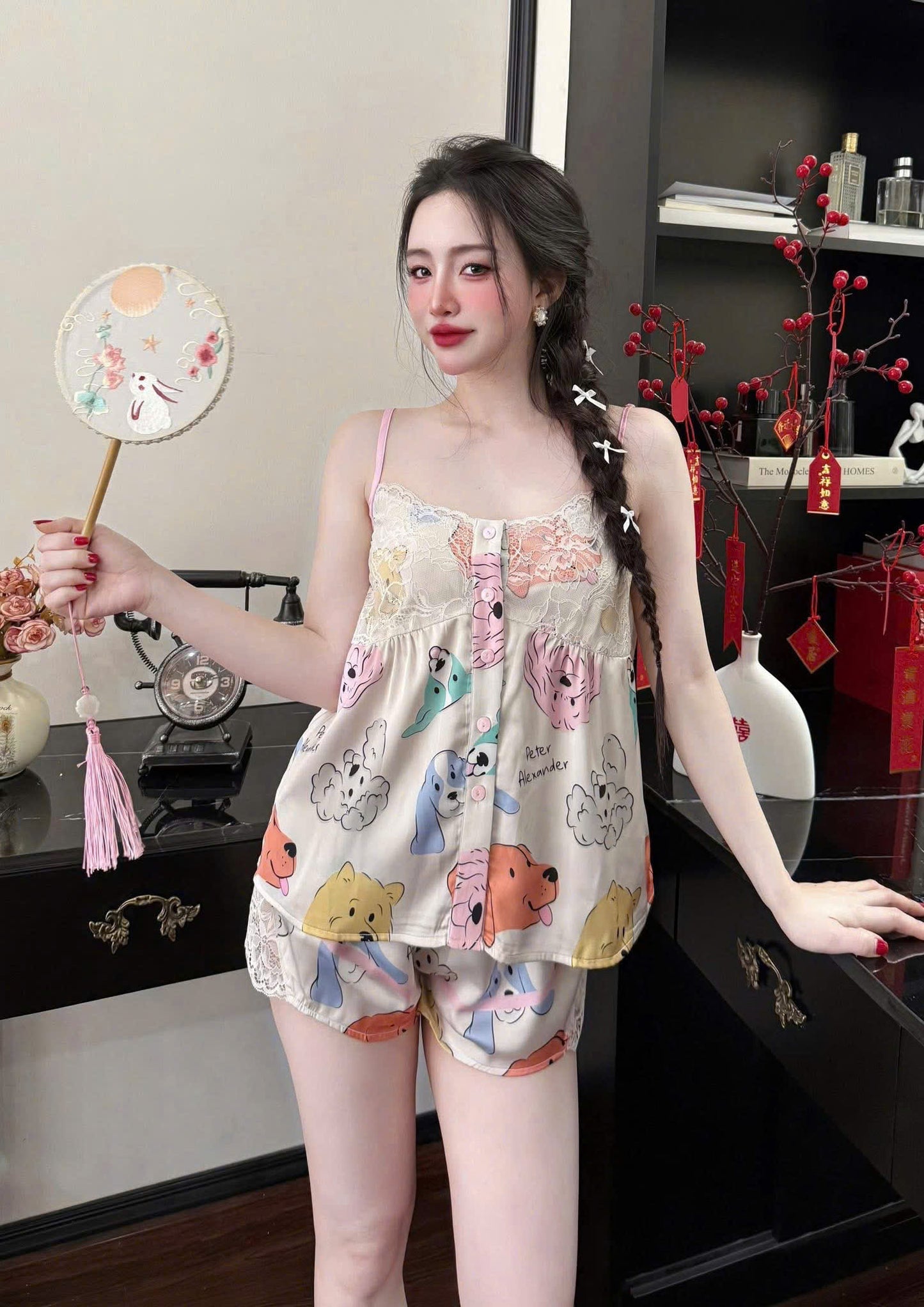 Bộ ngủ 2 dây quần sọt lụa latin
