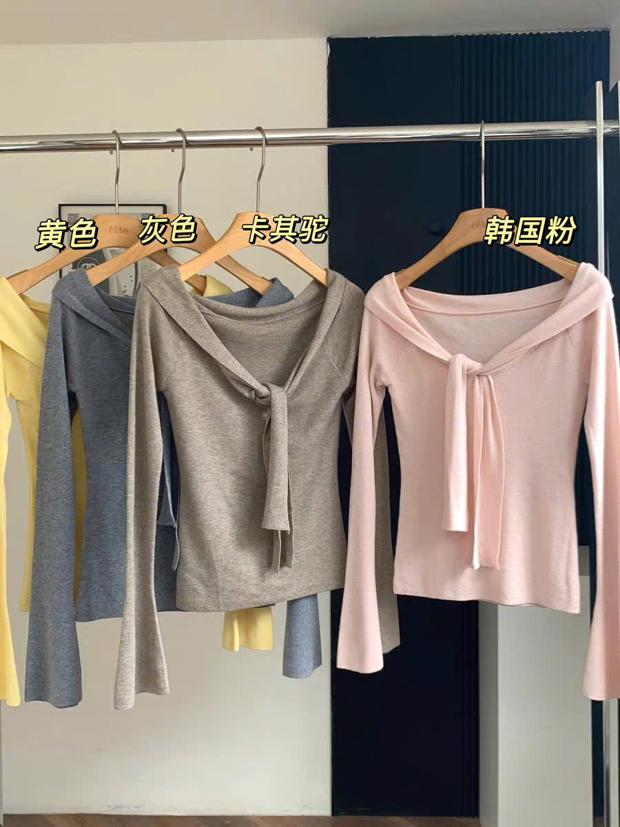 Áo thun tay dài cổ V cột dây