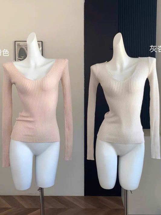 Áo len tay dài cổ V ôm body