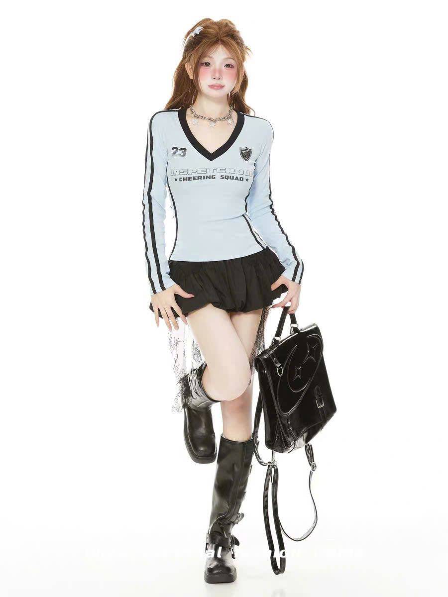 Áo phông thể thao dài tay cổ V ôm body