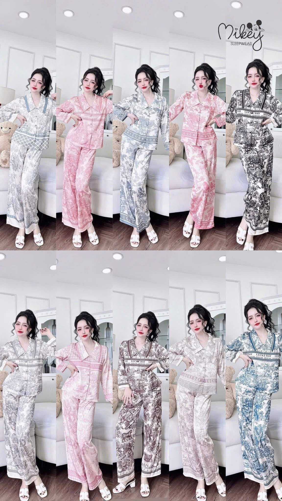 Bộ ngủ tay dài Mickey Latin cổ nhọn dưới 70kg