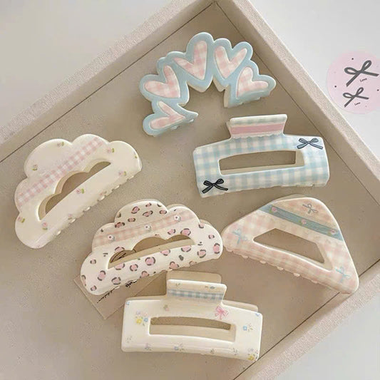 Kẹp tóc càng cua nhựa caro hoa nhí