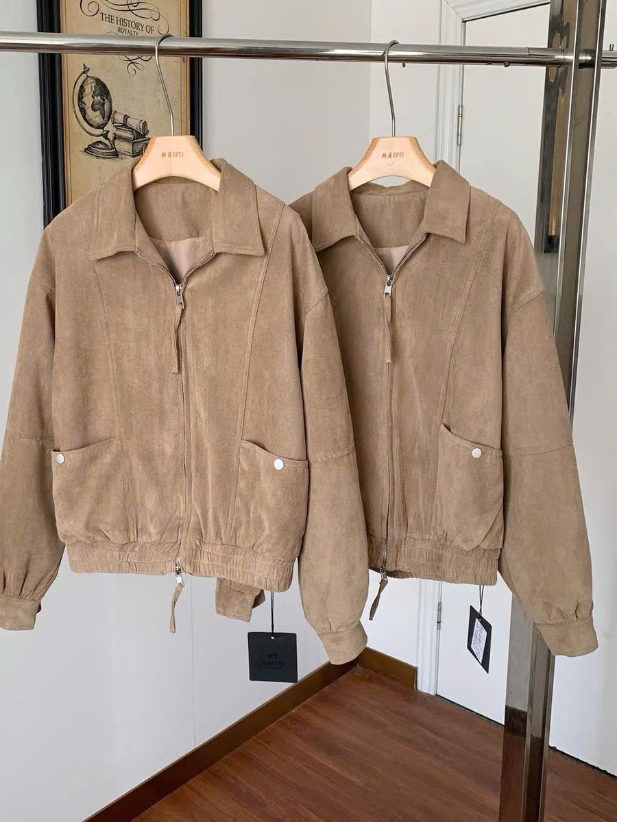 Áo khoác jacket da lưng chun túi đứng