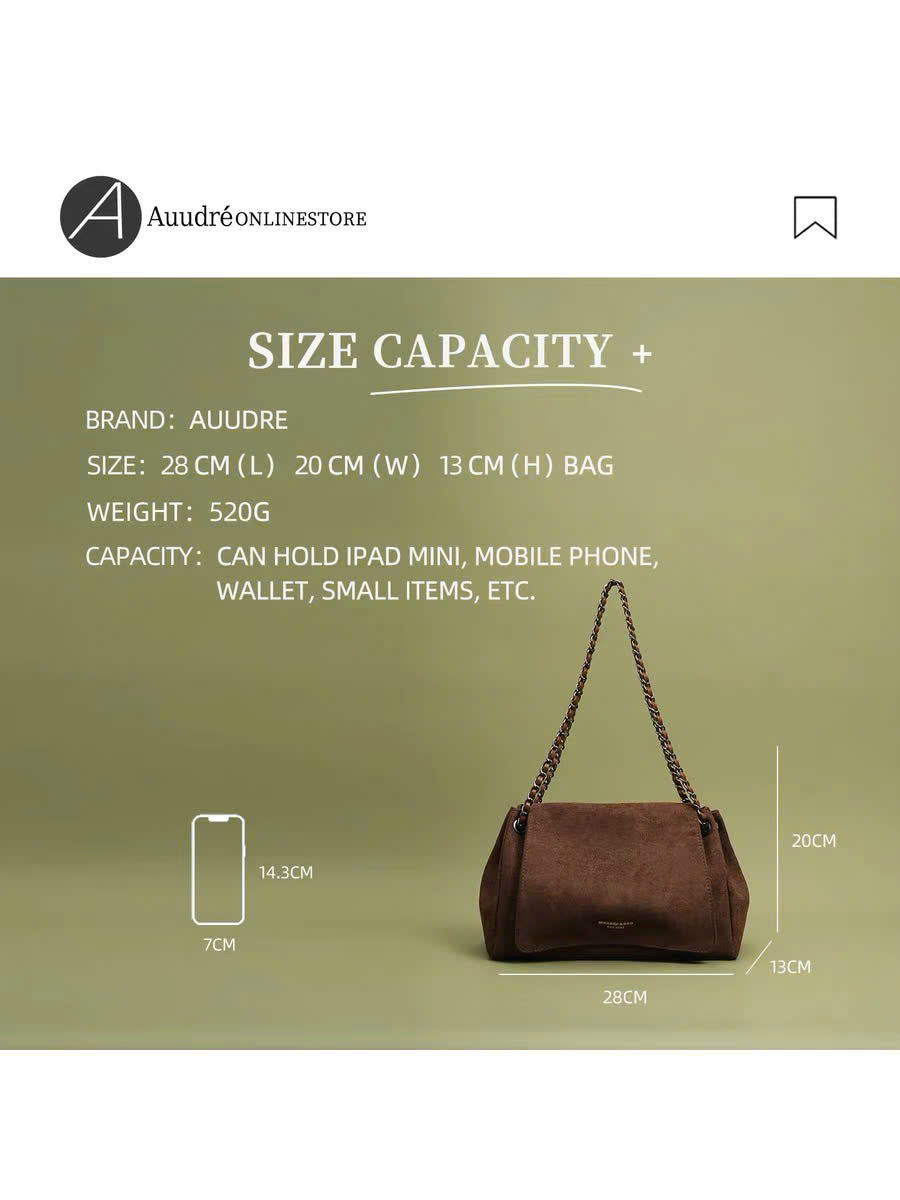 Túi đeo vai Auudré da mềm nắp gập quai phối xích