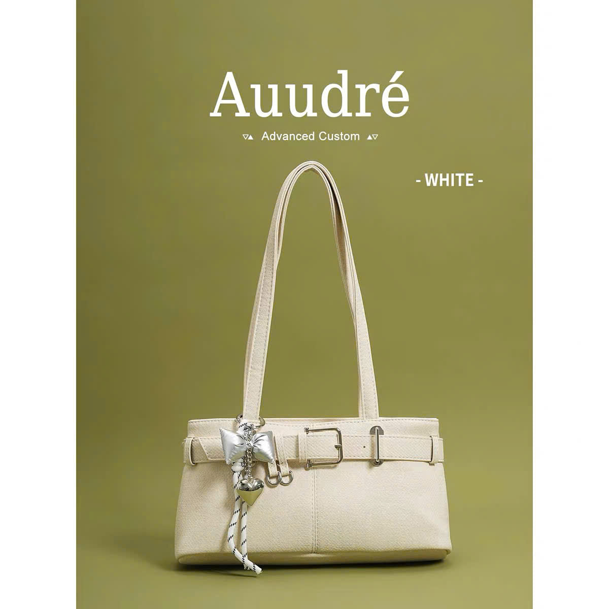 Túi đeo vai Auudré màu jean charm nơ bạc