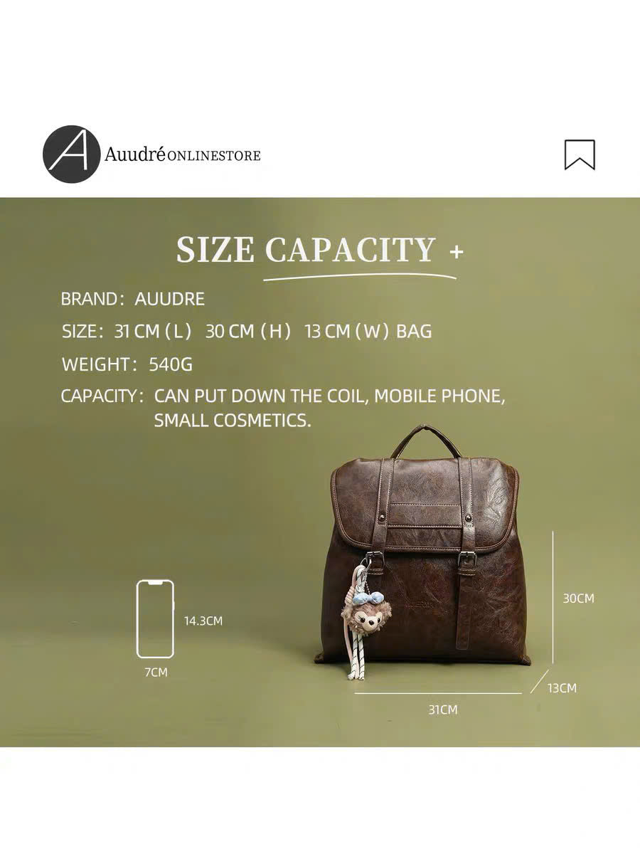 Balo da Auudré nắp gập charm gấu bông
