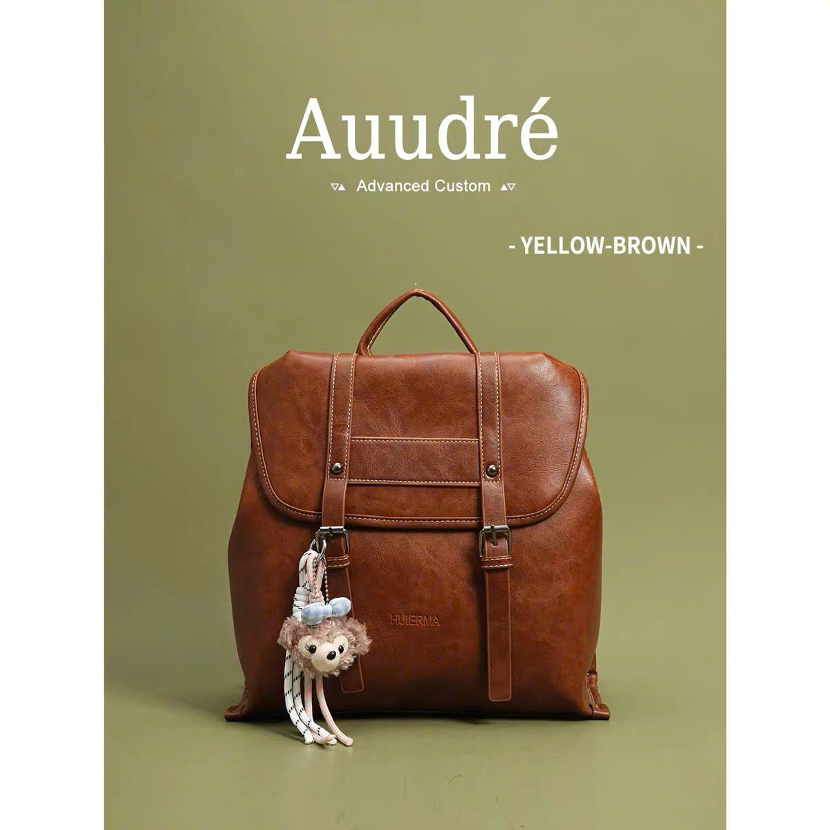 Balo da Auudré nắp gập charm gấu bông