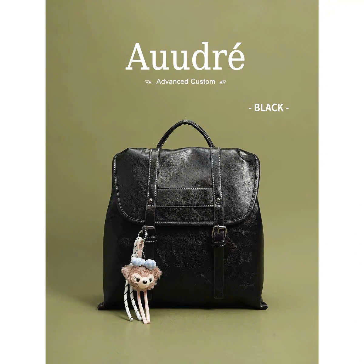 Balo da Auudré nắp gập charm gấu bông