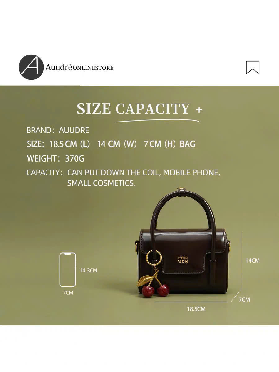 Túi đeo vai quai xách Auudré nắp gập charm cherry