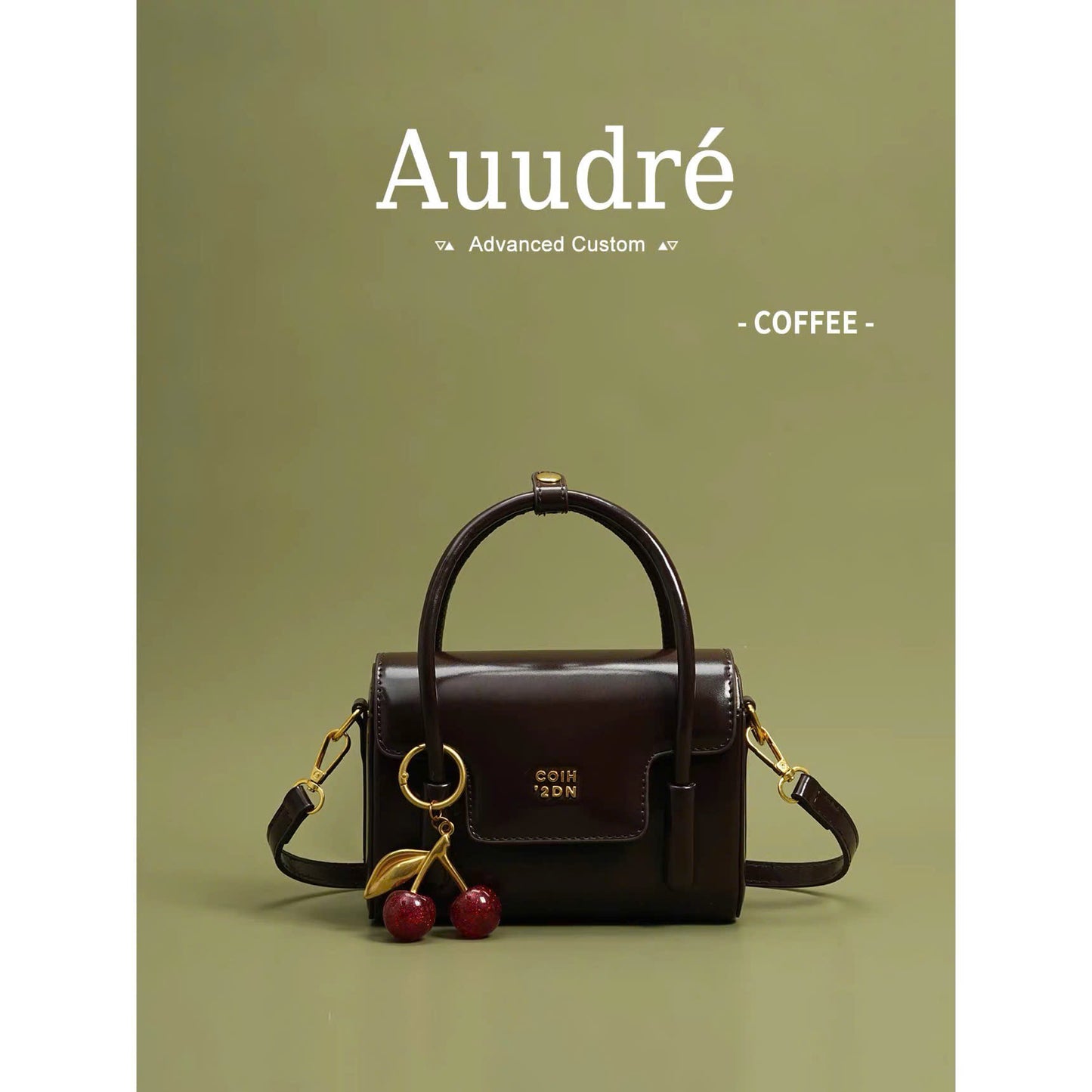 Túi đeo vai quai xách Auudré nắp gập charm cherry