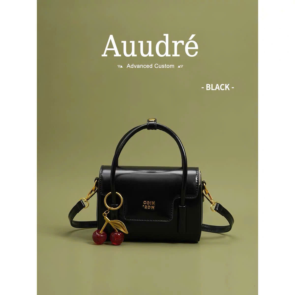 Túi đeo vai quai xách Auudré nắp gập charm cherry
