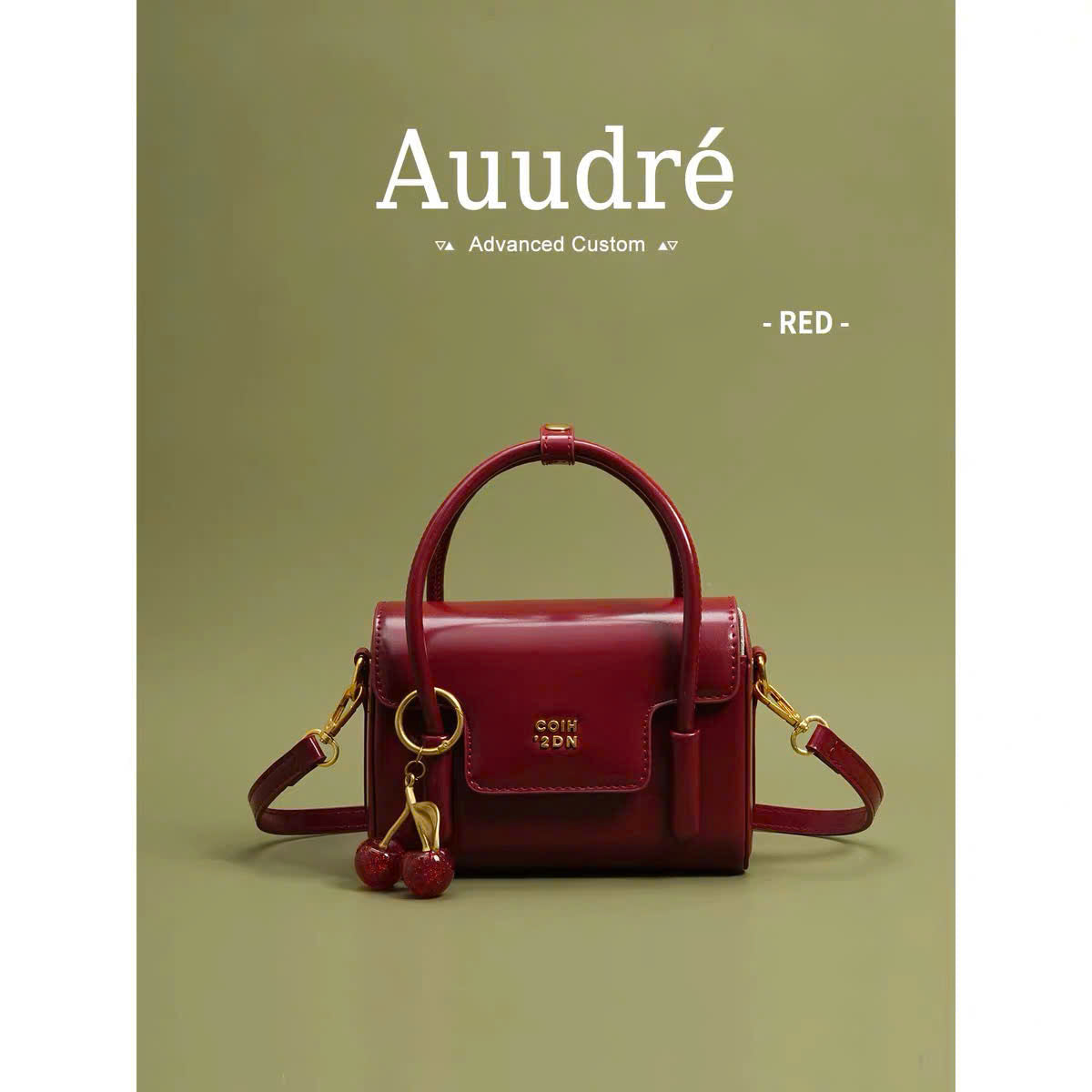 Túi đeo vai quai xách Auudré nắp gập charm cherry