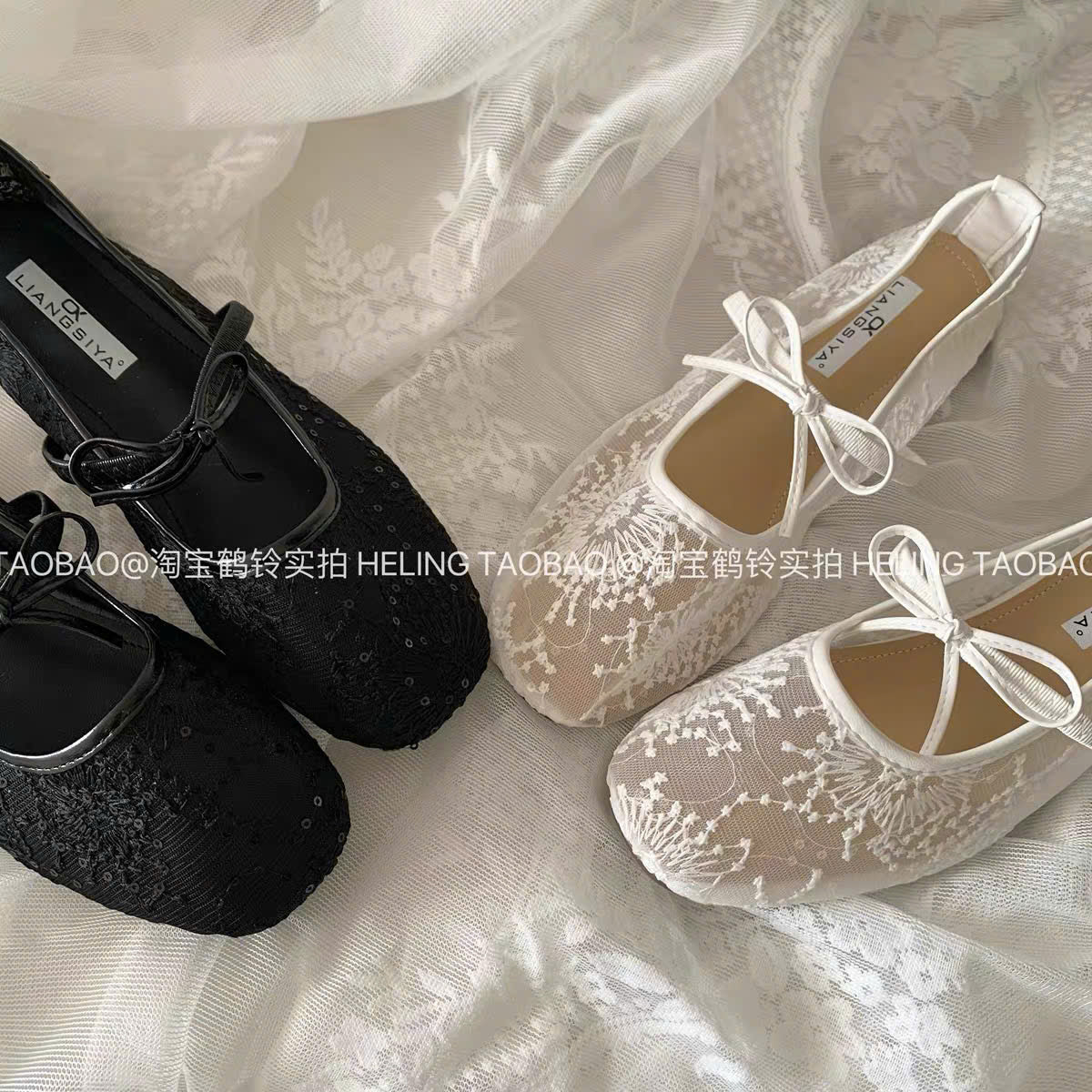 Giày búp bê ren nơ đế bệt