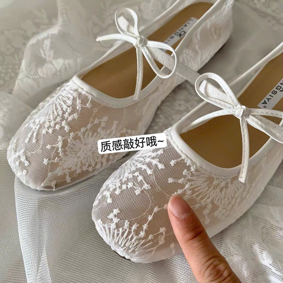 Giày búp bê ren nơ đế bệt