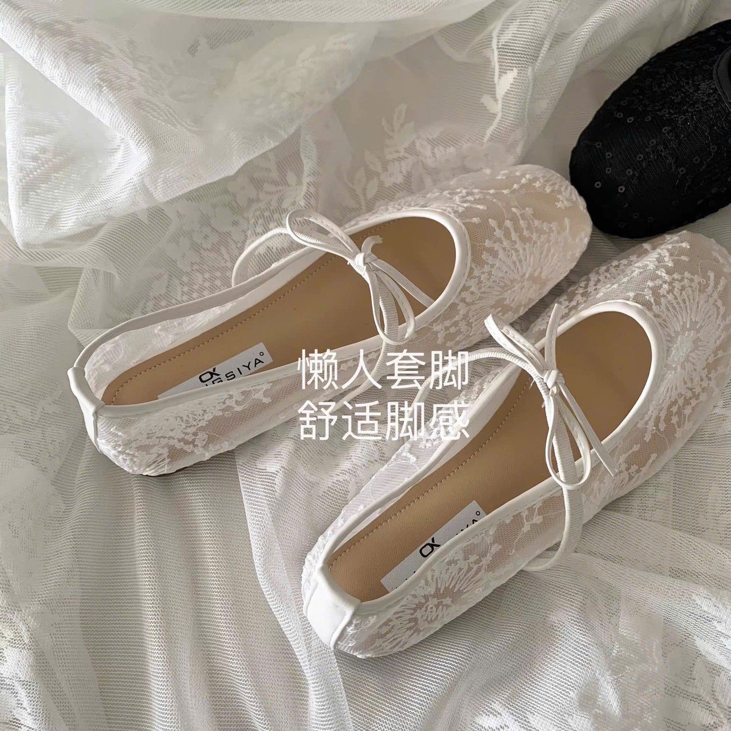Giày búp bê ren nơ đế bệt