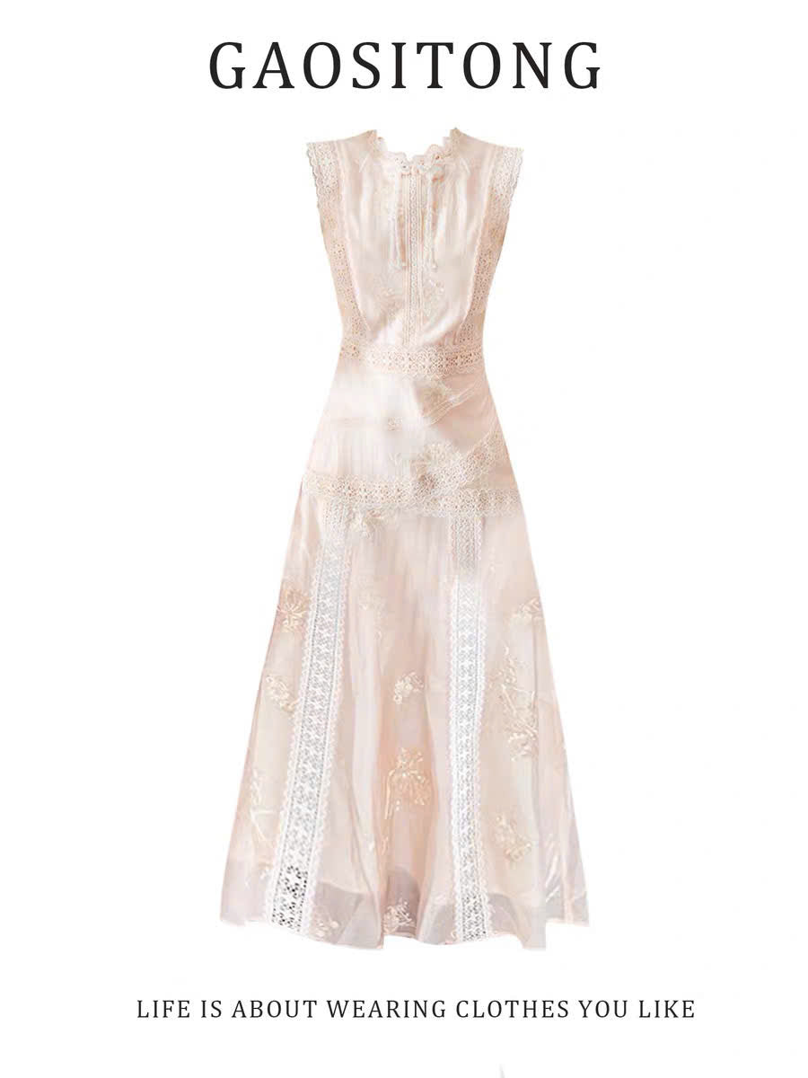 Đầm suông sát nách phối ren vintage tiểu thư