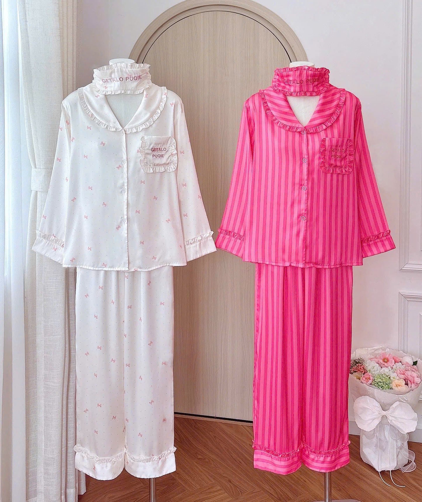 Bộ ngủ pijama cổ sen chất lụa latin dưới 65kg