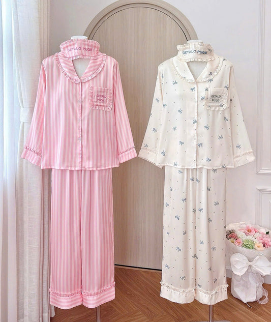 Bộ ngủ pijama cổ sen chất lụa latin dưới 65kg