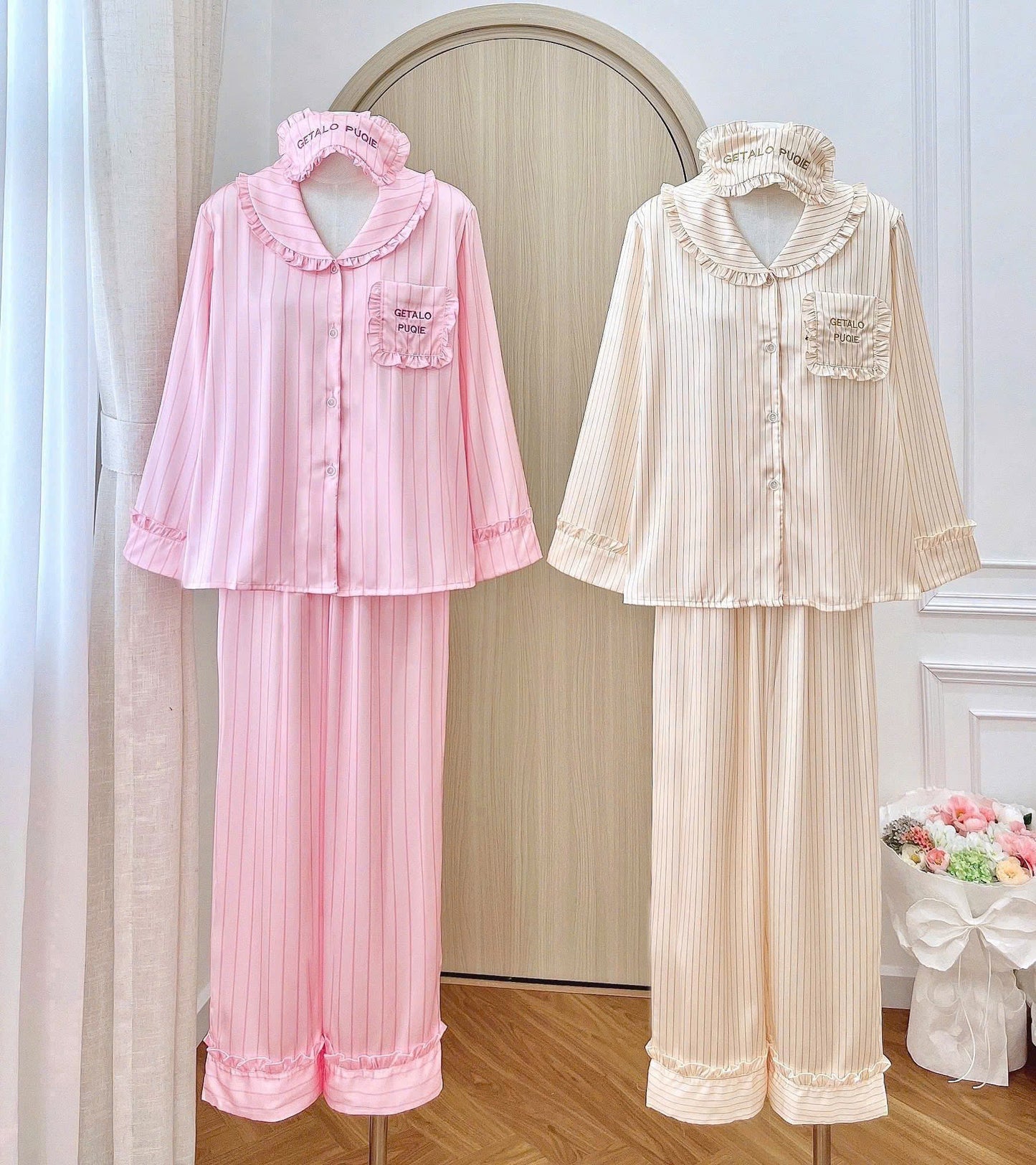 Bộ ngủ pijama cổ sen chất lụa latin dưới 65kg