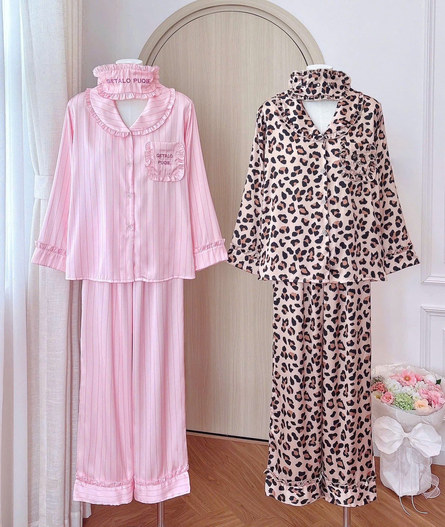 Bộ ngủ pijama cổ sen chất lụa latin dưới 65kg