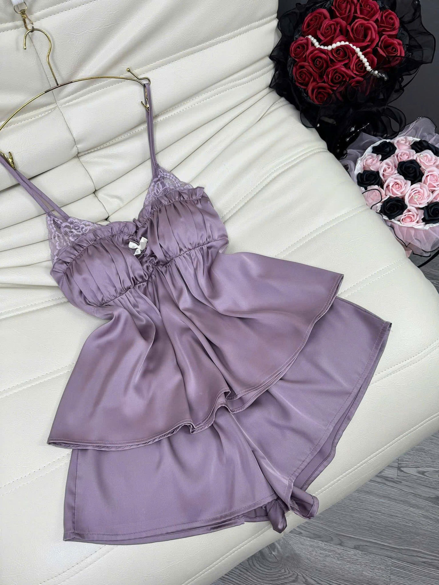Set sexy đùi nhún ngực phối ren dưới 65kg