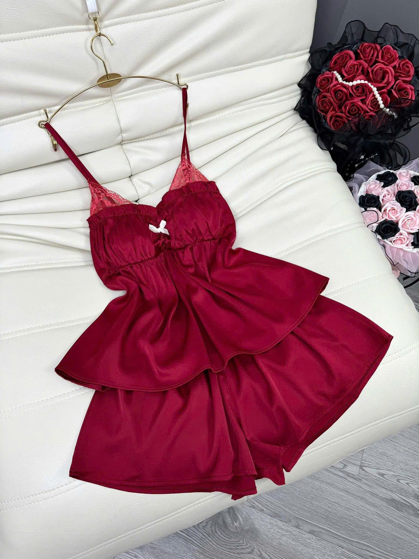 Set sexy đùi nhún ngực phối ren dưới 65kg