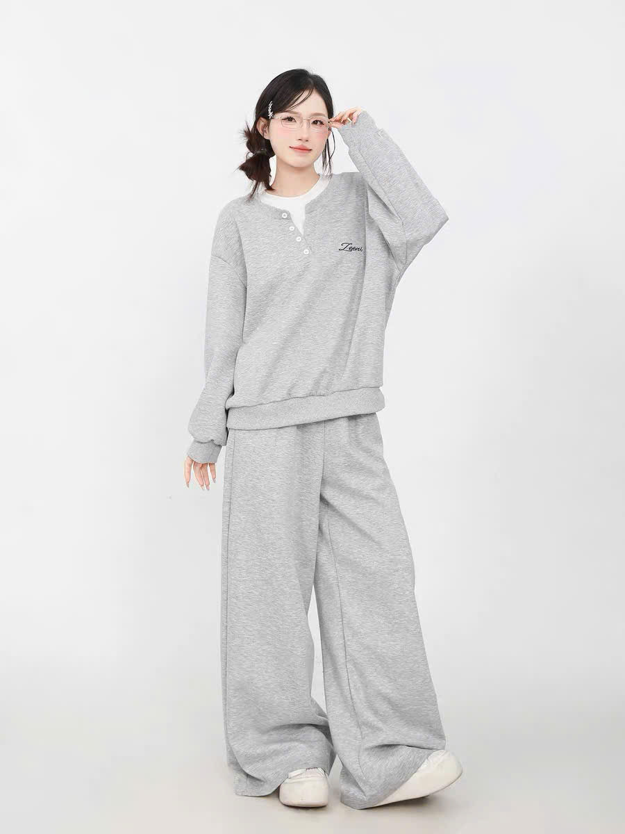 Set áo sweater phối áo thun và quần suông xám nhạt (có tách lẻ)