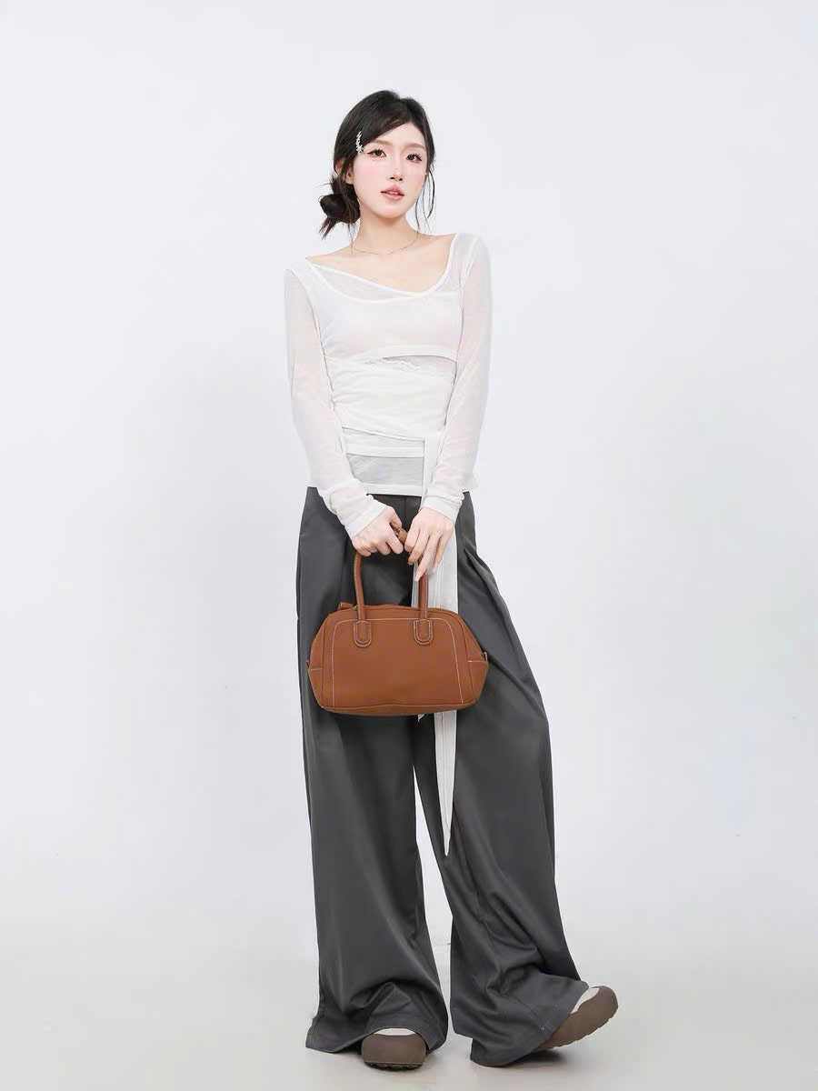 Set áo tay dài phối voan cột dây và quần ống rộng (có tách lẻ)